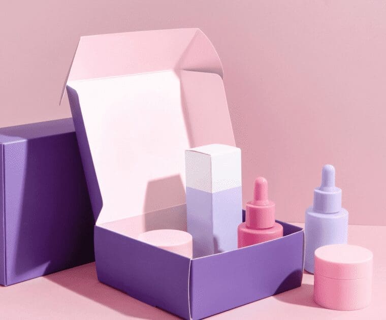 A purple box of cosmetics
